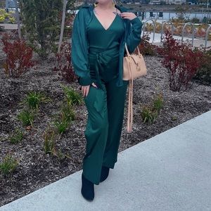 Silk open back flare jumpsuit